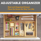SpaceAid 7-Piece Bamboo Drawer Organizer Storage Boxes Set, Wood Tray Junk Drawer Organizers Multi-Use Divider Bins for Kitchen, Bathroom, Office Desk and Makeup Organization (7 Pack, Natural)