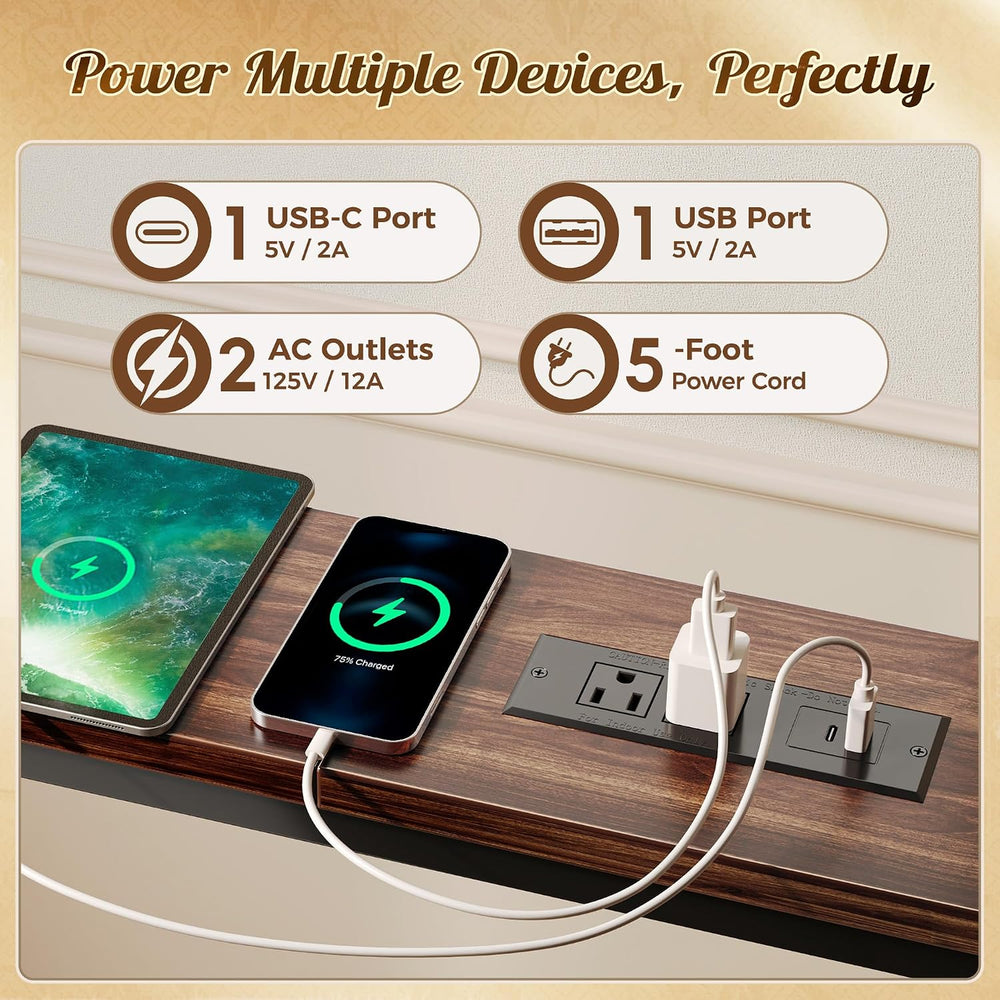 Huuger 118 Inch Sofa Table with Power Outlets, Skinny Behind Couch Table | 5....
