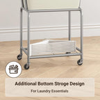 ELYKEN Laundry Cart with Wheels, Rolling Laundry Hamper with Removable Bag and Shelf, Metal Frame Laundry Basket with 4 Casters and 2 Brakes, Ideal for Bedroom, Bathroom, Laundry Room, Cream