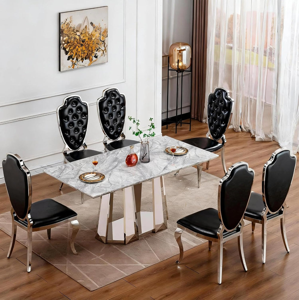 70" Rectangle Faux Marble Luxury Grey Dining Table for 6-8 People, Moder...