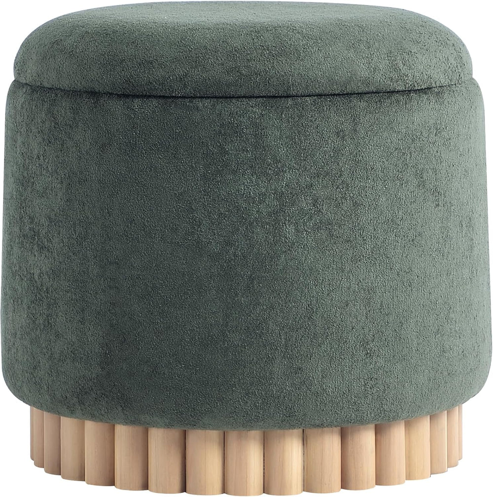 Get Set Style Round Ottoman with Wooden Base, Storage Vanity Stool for Makeup...