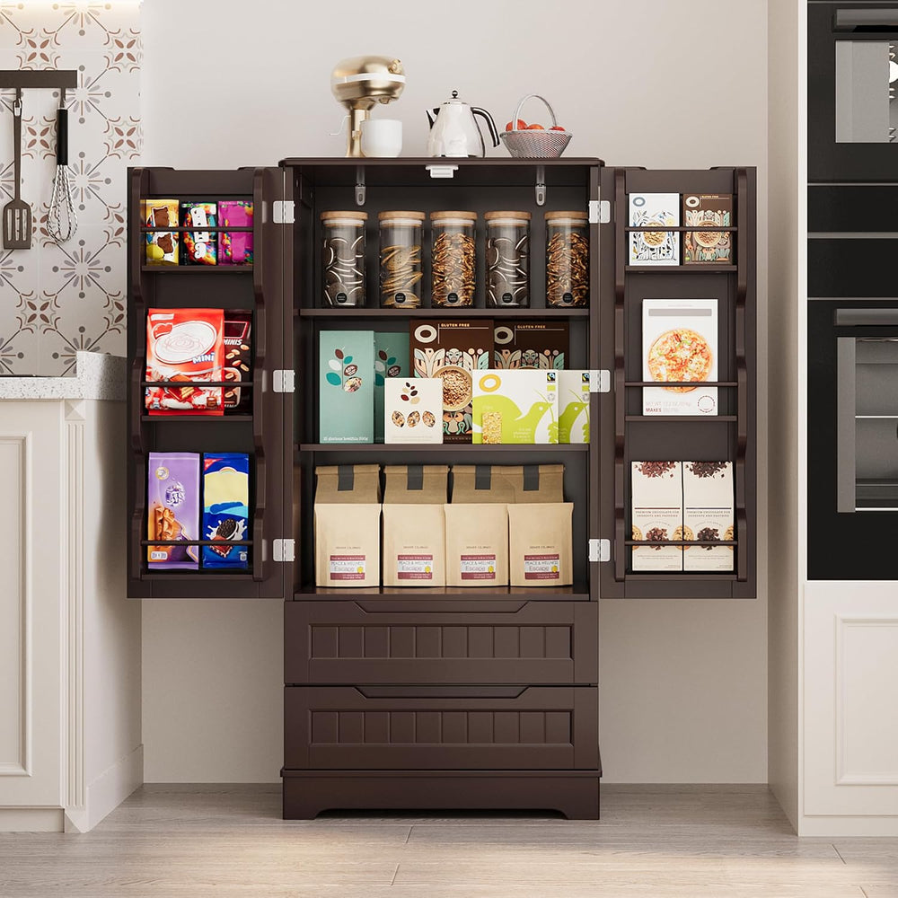 Gizoon 47'' Kitchen Pantry Cabinet with Drawers for Dining Room, Dark...