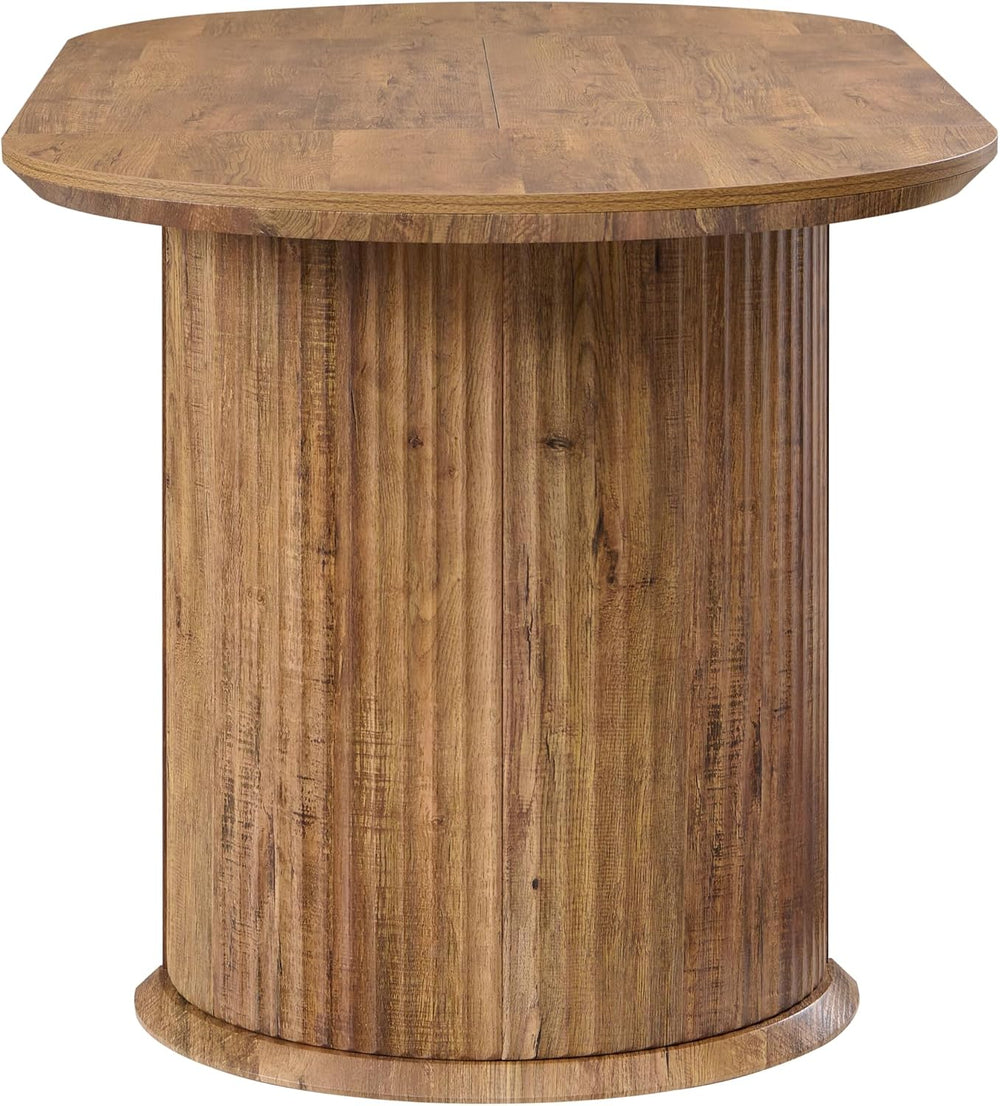 T4TREAM Fluted 63" Oval Dining Table for Kitchen Living Room, Rustic Brown