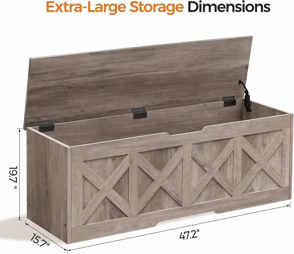 Homleke 47.2" Extra-Large Wooden Storage Chest, Farmhouse Storage Bench ...