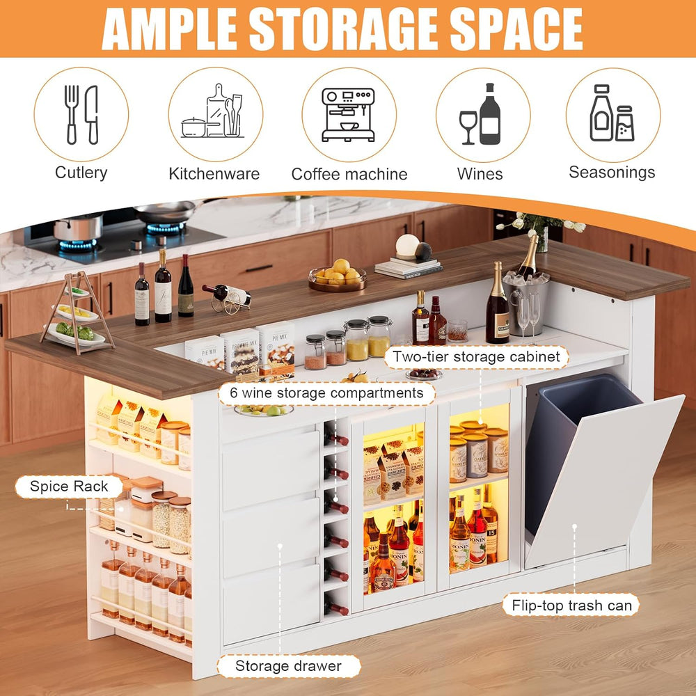 86.6" Large Kitchen Island with Trash Can,Stationary Storage Island with...