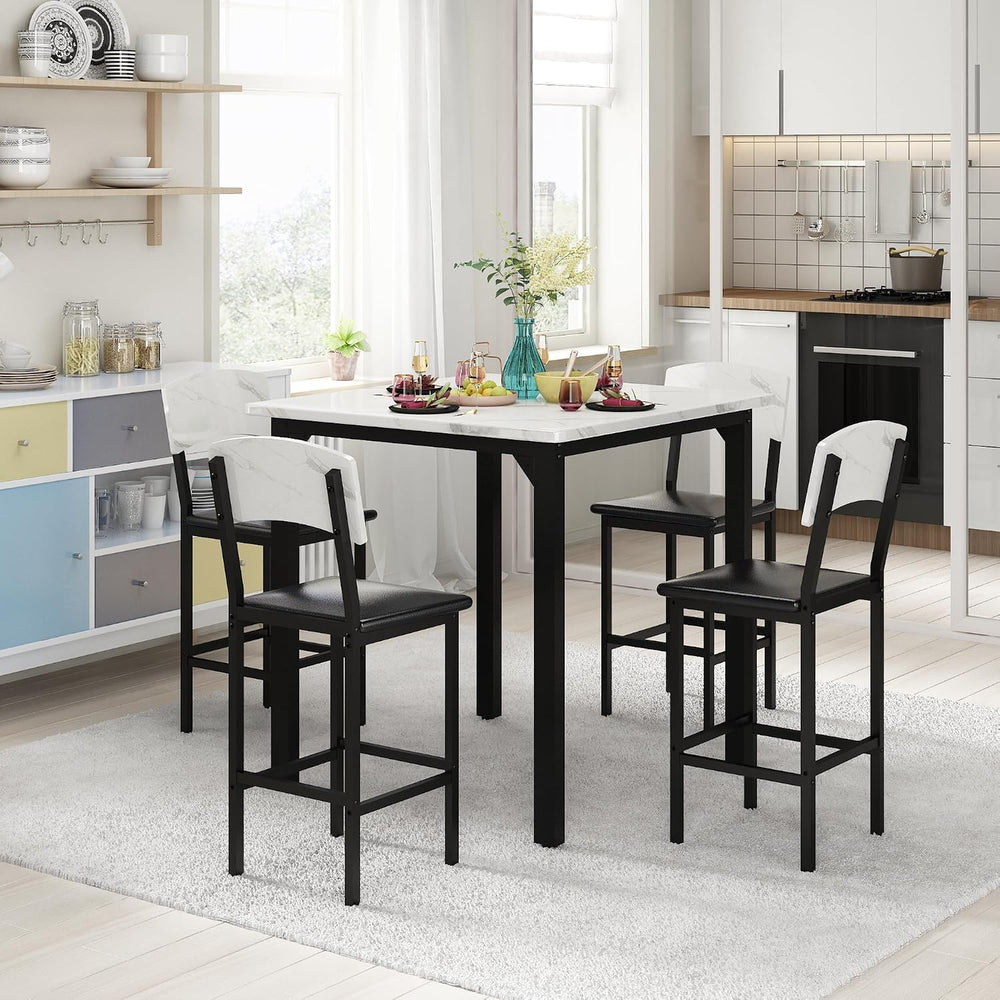 AWQM 5-Piece Dining Table Set, Kitchen Table Set for 4 (White) | Counter Heig...