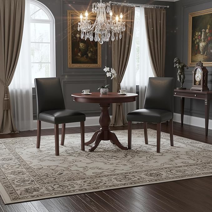 Dining Chairs Set of 2, Modern Dining Room Chairs with Wooden Legs, Faux Leather Upholstered Kitchen Farmhouse Parsons Chairs for Restaurant & Cafe- Dark Brown