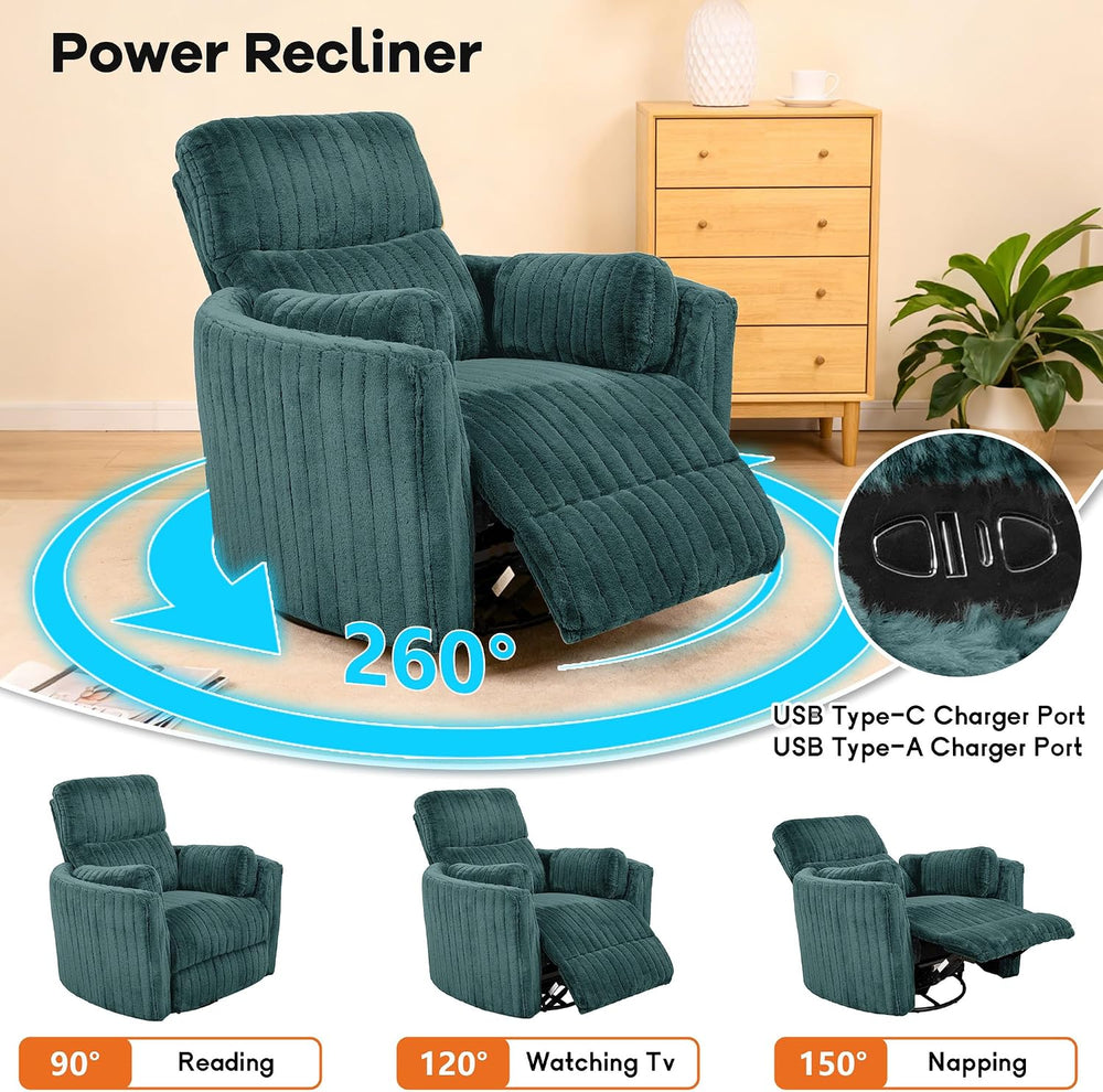 Electric Nursing Power Swivel Rocker Recliner with 2 Pillows, Dark Teal