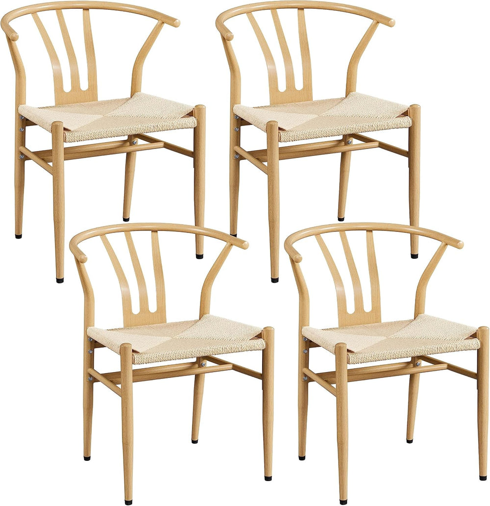 Yaheetech Dining Chairs Set of 4 Mid Century Modern Woven Chairs Wood Color