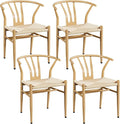 Yaheetech Weave Dining Chairs Set of 4 Mid-Century Modern Dining Room Chairs Weave Hemp Seat, Wood Color