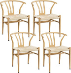 Yaheetech Weave Dining Chairs Set of 4 Mid-Century Modern Dining Room Chairs Weave Hemp Seat, Wood Color