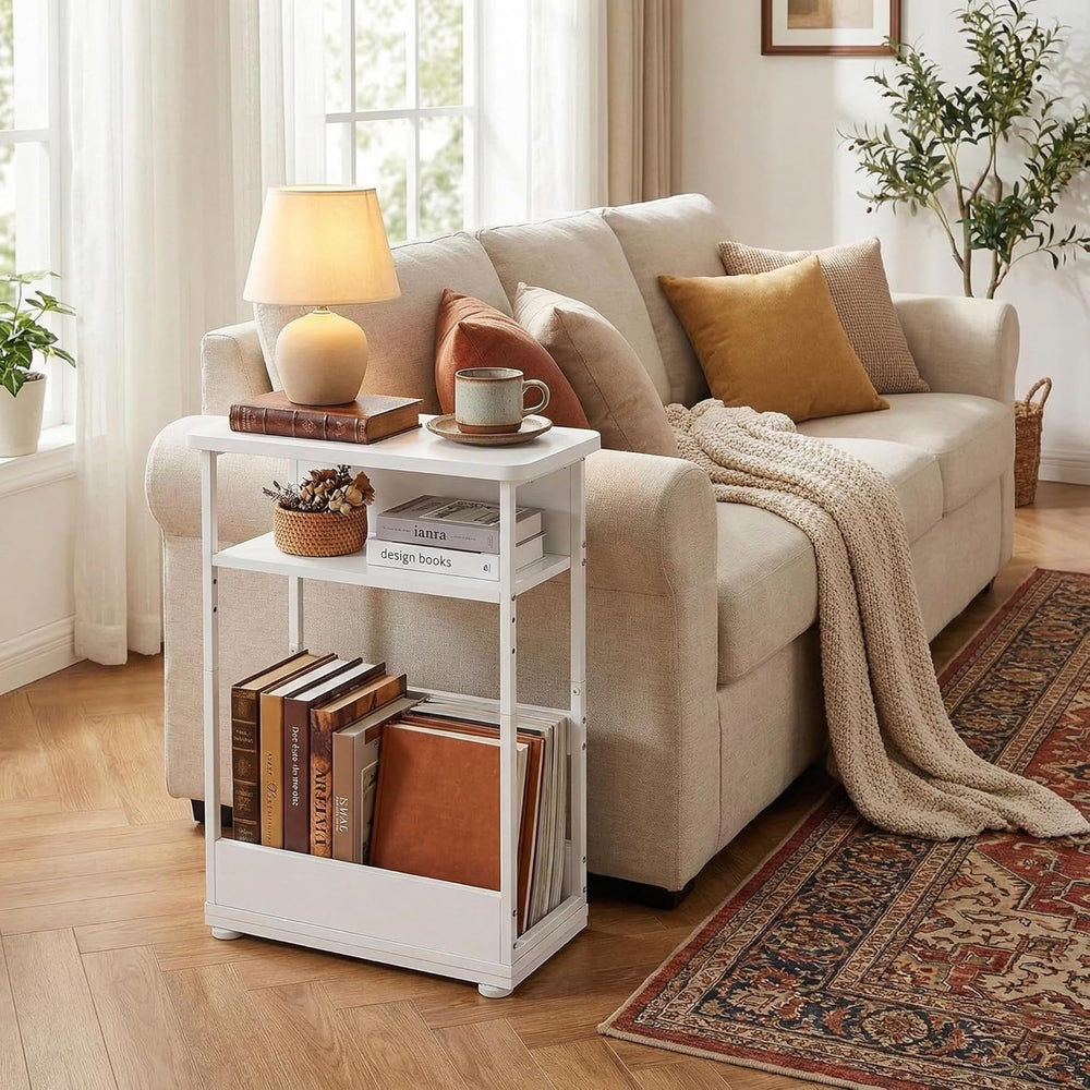 Narrow Side Table,3-Tier Slim End Table with Storage Shelf,Modern Sofa Table ...