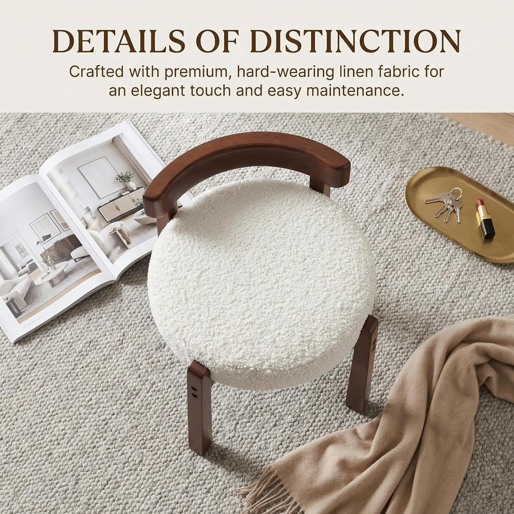 HNY Modern Boucle Ottoman : Upholstered Vanity Chair with Solid Wood Legs, Cu...