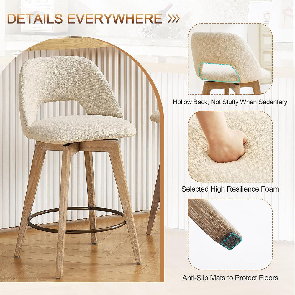 Zesthouse Swivel Bar Stools Set of 2, Wood Counter Height Chairs with Backs |...