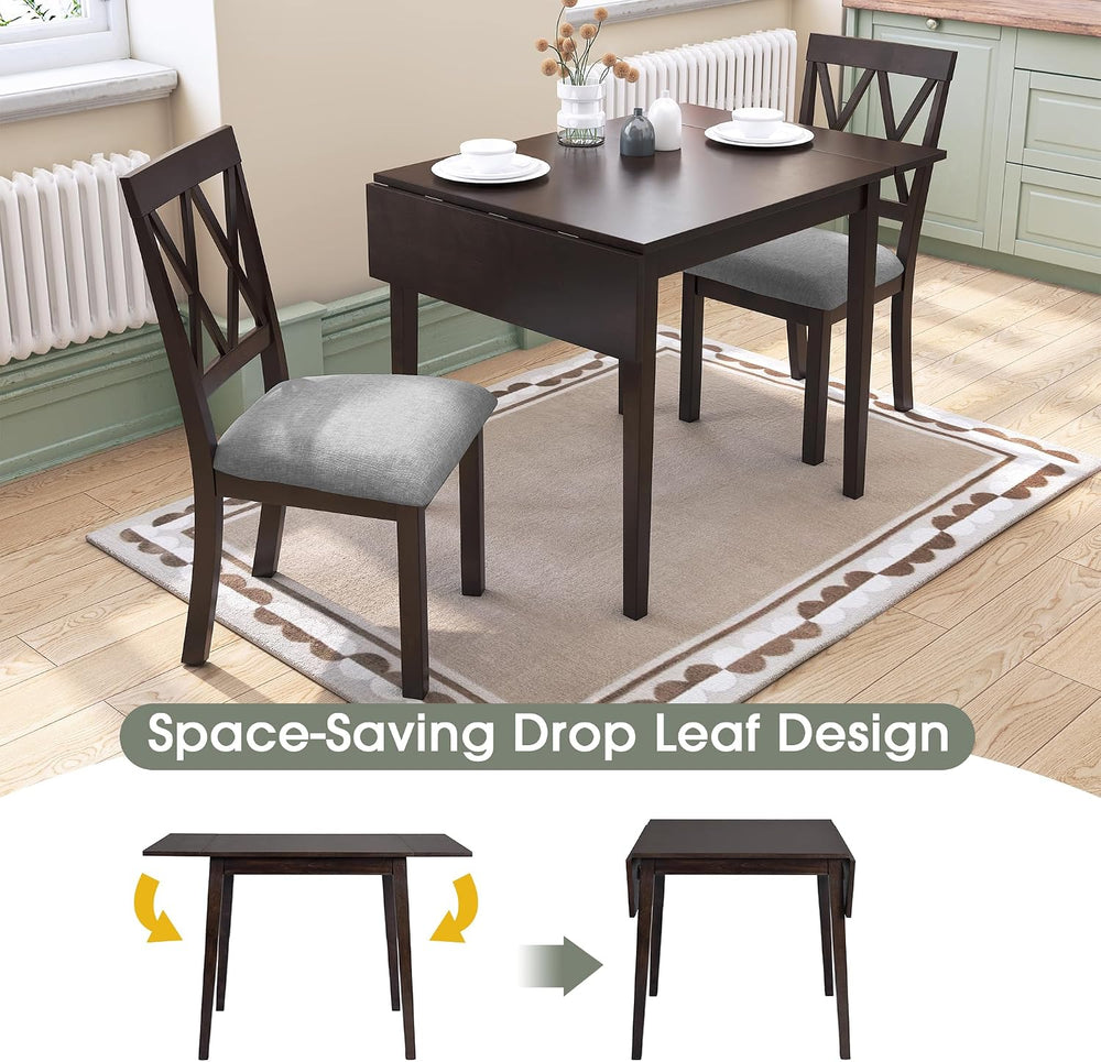 5 Piece Kitchen Dining Set with Drop Leaf, Dining Table and 4 Dining Upholste...