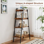 VECELO Ladder Shelf, 4-Tier Bookshelf with Enclosed Edges Design, Wooden Storage Rack Freestanding Bookcase for Living Room Home Office, Brown