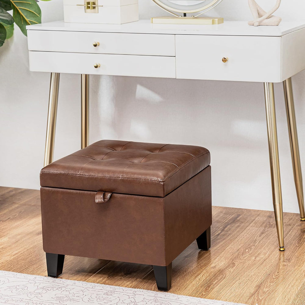 Asense 17 Inch Storage Ottoman Foot Rest,Square Faux Leather Foot Stool,Small...