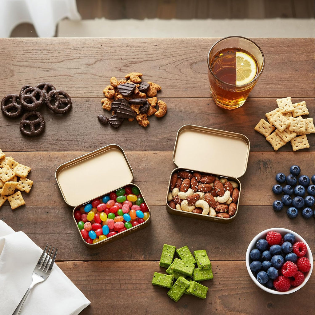 Hotop 3 Pack Metal Rectangular Empty Hinged Tins 3.75 x 2.45 x 0.8 Inch Box Containers with Lids Mini Portable Box Small Storage Kit, Home Organizer (Rose Gold)