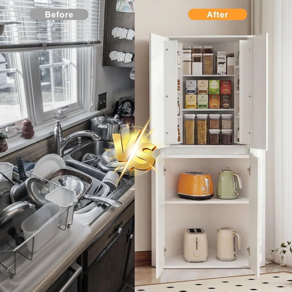 Anbuy 67'' Tall Pantry Cabinet with Led Light, Corner Pantry Cabinet ...