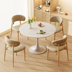Dining Chairs Set of 6 for Kitchen Dining Table Mid Century Modern Farmhouse Upholstered Leather Dining Room Chairs with Metal Legs, Original Khaki