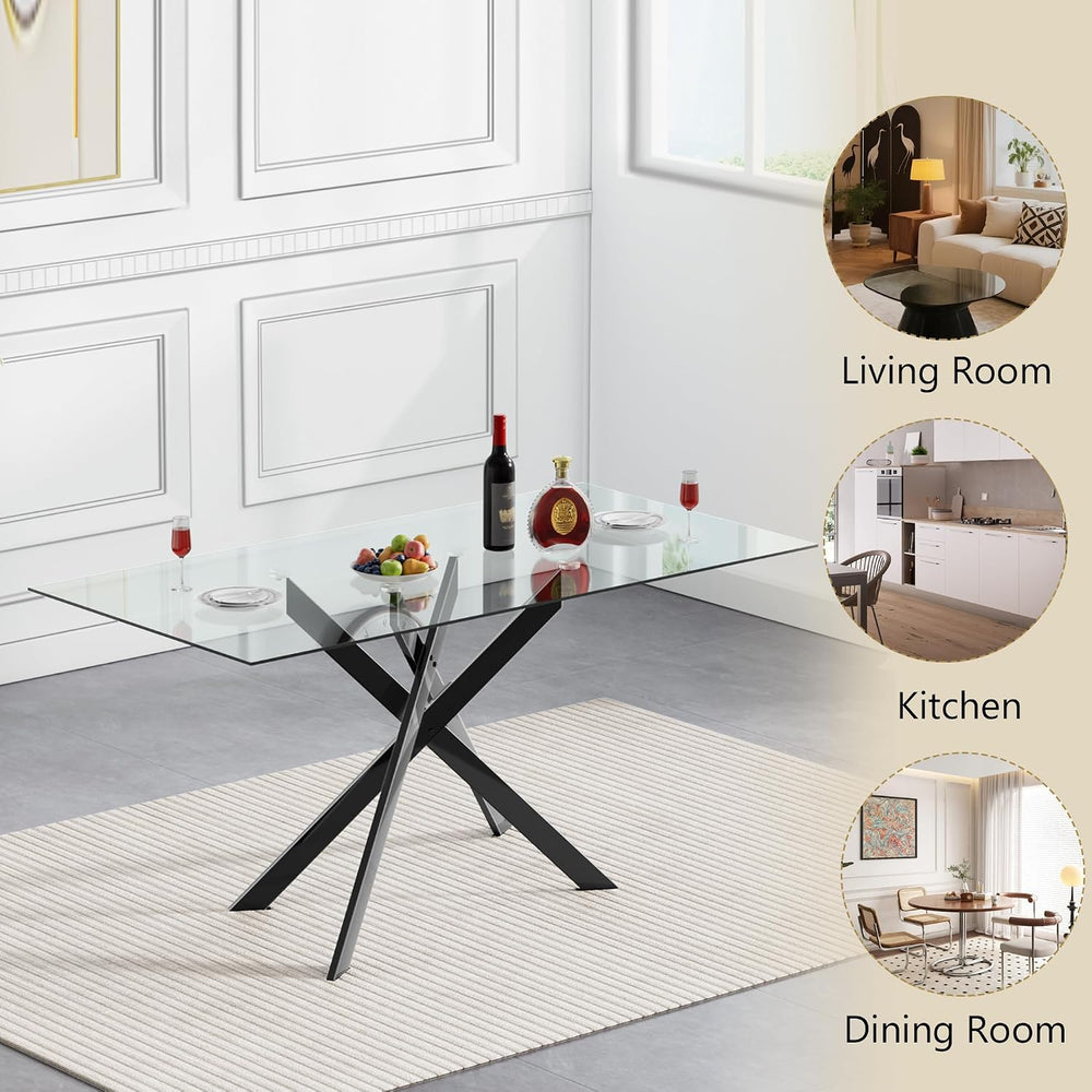 HomVent 7 Piece Rectangular Glass Dining Table Set, Tempered Glass Dinner Tab...