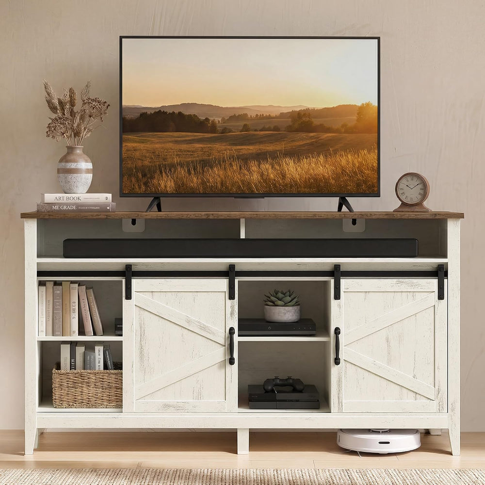 VASAGLE Tall Farmhouse TV Stand, Entertainment Center with Barn Doors, Storag...