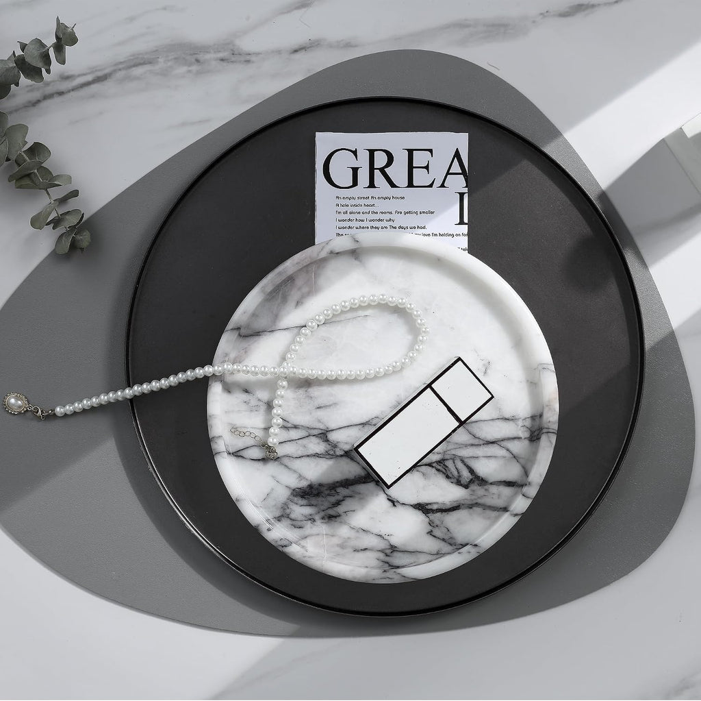 Lilac Marble Round Tray - 8 Inch Bathroom & Vanity Organizer for Jewelry, Perfume, Watches, Coasters | Makeup, Dining Table, Coffee Table Decorative Holder
