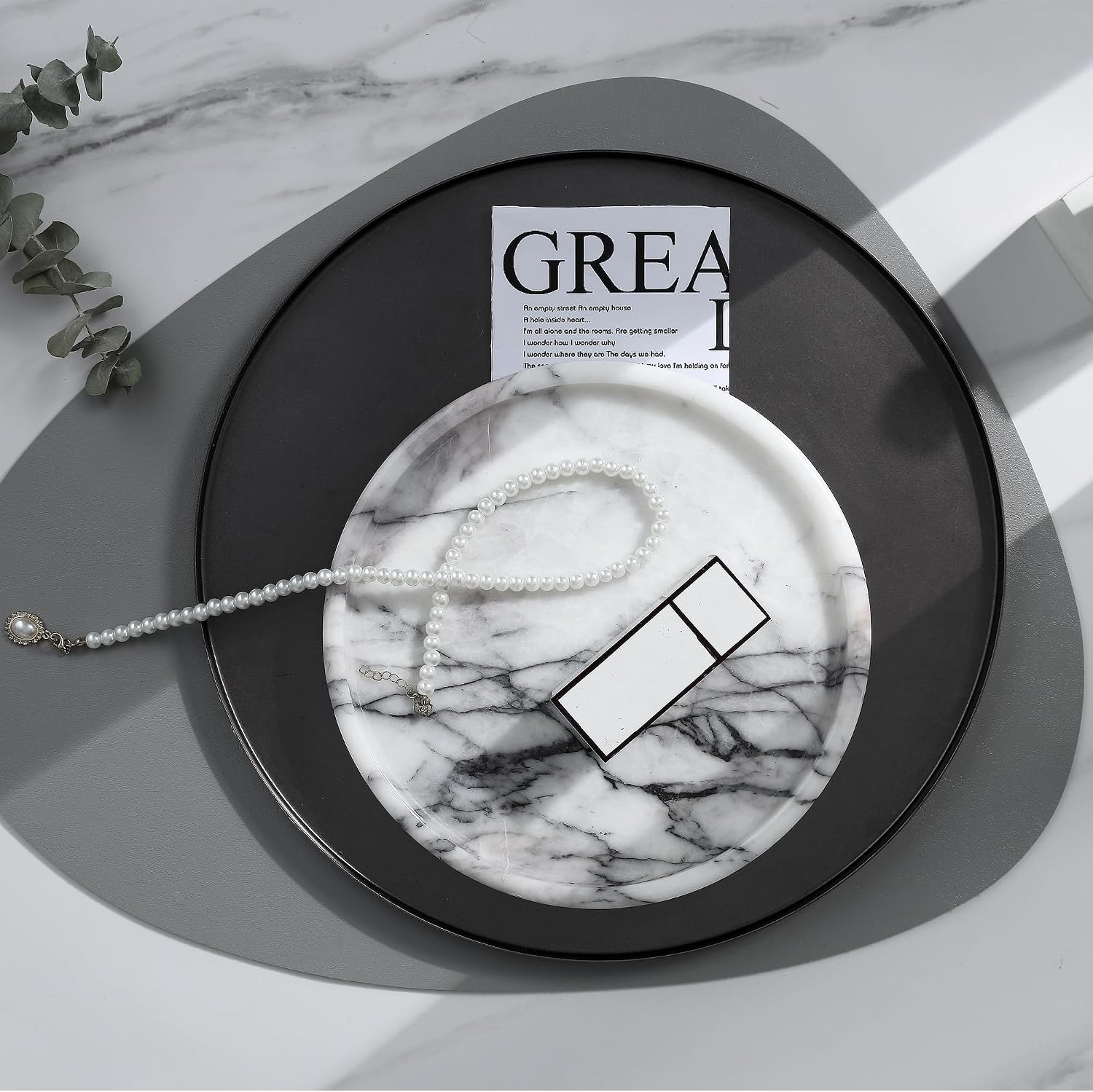 Lilac Marble Round Tray - 8 Inch Bathroom & Vanity Organizer for Jewelry, Perfume, Watches, Coasters | Makeup, Dining Table, Coffee Table Decorative Holder