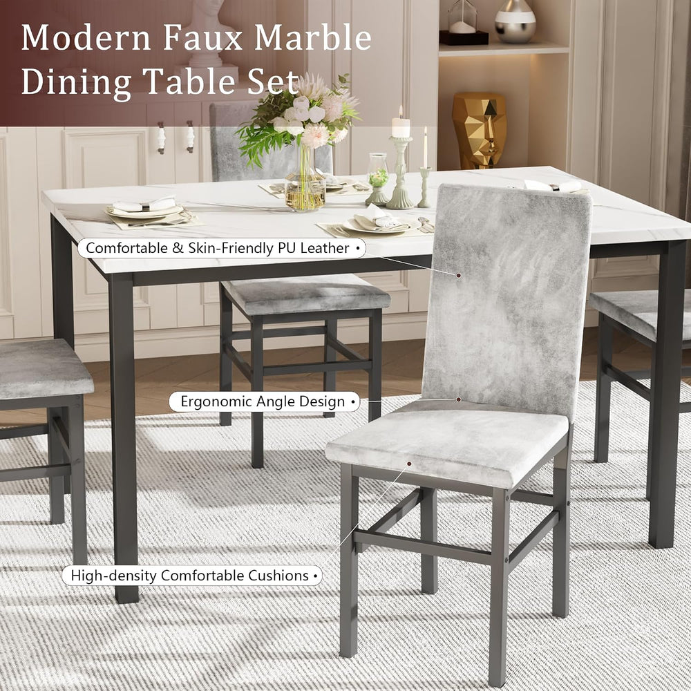 Dining Table Set for 4, 5-Piece Faux Marble Dining Set,4 Upholstered PU Chair...