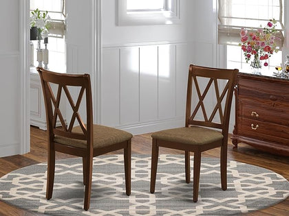 East West Furniture CLC-MAH-C Clarksville Dinette Chairs - Linen Fabric Upholstered Wood Chairs, Set of 2, Mahogany