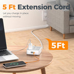 Surge Protector Power Strip, TESSAN 5 Ft Flat Plug Extension Cord with Multiple Outlets, 3 USB (1 USB C PD 20W), 8 Outlets, 900J Surge Protection, for Home, Office, Dorm Room Essentials, 1250W