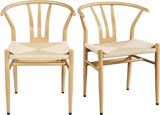 Yaheetech Weave Dining Chair Rattan Chair Metal Armchairs Hemp Seat for Kitch...
