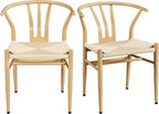 Yaheetech Weave Dining Chair Rattan Chair Metal Armchairs Hemp Seat for Kitchen, Dining, Living Room Set of 2, Wood Color