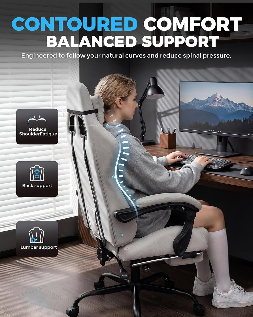 GTPLAYER Gaming Chair Fabric with Pocket Spring Cushion,Computer Office Chair...