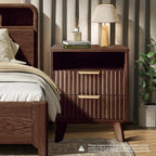 Fluted Nightstand - 24" Modern Bedside Table w/ 2 Drawers, Wood Bed Side End Table with Open Shelf, Night Stand with Storage Drawer, Curved Design Night Stands for Bedroom Living Room (Walnut)