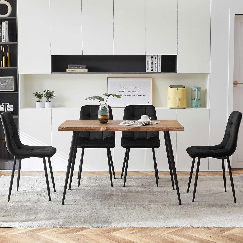 Rectangular Dining Table Set with Upholstered Chairs - Modern Kitchen Table and Chairs Set of 4 for Small Spaces - Black