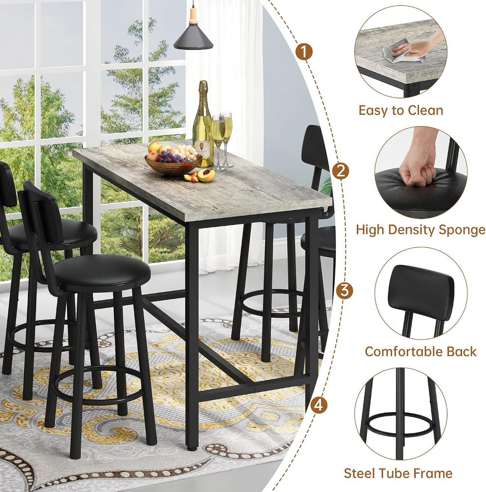 5 Piece Bar Table and Chairs Set for 4, Counter Height Rectangular Pub Dining...