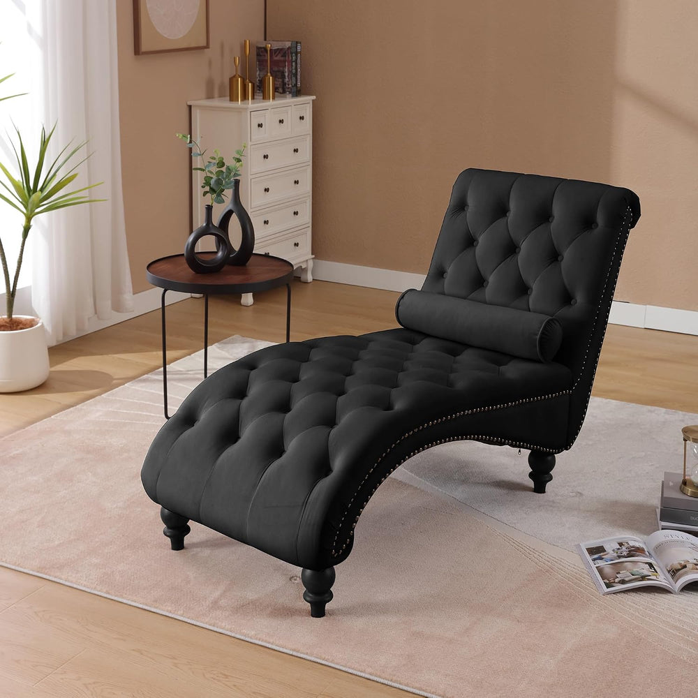 Chaise Lounge Chair Indoor, Velvet Bedroom Accent Lounge Chair | Button-Tufte...