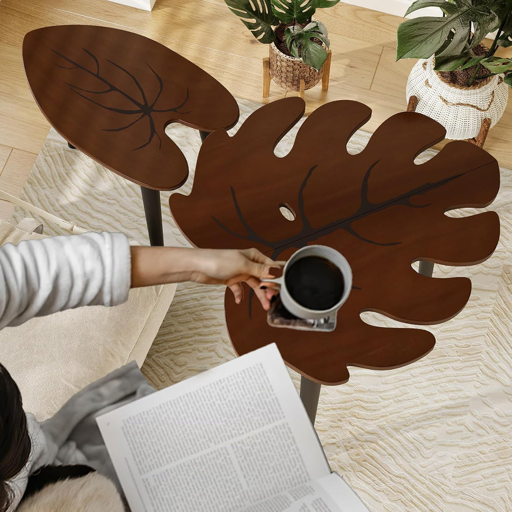 BAMEOS Monstera Leaf Nesting Tables Set of 2, Small Side Tables f Set with Le...