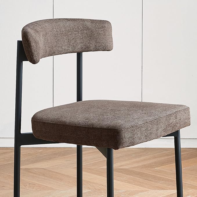 Grey Fabric Dining Chairs Set of 4, Armless Upholstered Kitchen Chair,Modern Dining Room Chair with Curved Backrest