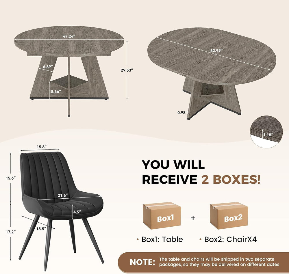 Miereirl Extendable Dining Table Set for 4-6, 47.24"-63" Round to O...