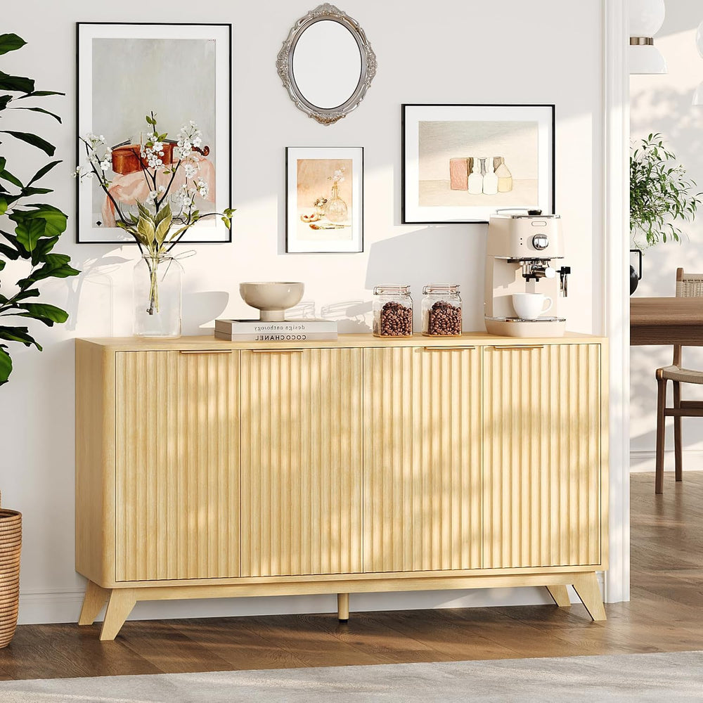 VINGLI 55" Buffet Cabinet with Storage, Fluted 4 Doors Sideboard Cabinet...