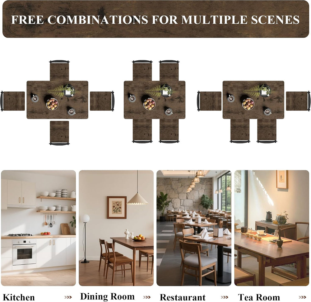 5 Piece Dining Table Set, Modern Metal&Wood Kitchen Dinner Table with 4 C...
