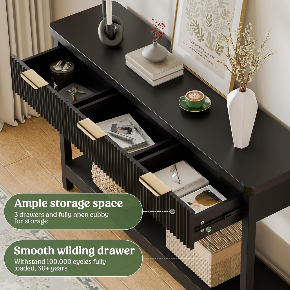 Lulive Fluted Console Table, 51 Inch Entryway Table with 3 Drawers | Scandi f...