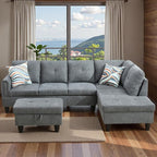 Sectional Couches for Living Room with Movable Chaise & Storage Ottoman - 97.5" Velvet L Shaped Couches for Living Room Apartment, 4 Seat Home Furniture Modular Sectional Sofas, Grey