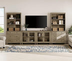 WAMPAT Entertainment Center with Bookshelves for TVs up to 75", Farmhouse Wall Unit TV Stand with Glass Doors & Drawer, Media Console Table for Living Room, Bedroom & Home Theater, Wash Grey
