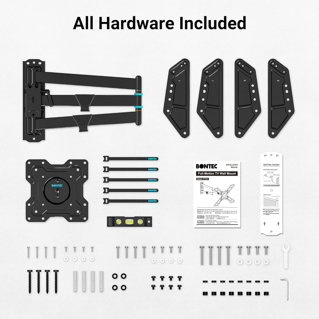 BONTEC Full Motion Corner TV Wall Mount for 31-75 Inch TVs, 33 in Long Arm Wall Mount Bracket, Swivel and Tilt with Landscape to Portrait Rotation, Holds 110 lbs, Heavy Duty Steel, Max VESA 600x400 mm