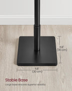 VASAGLE Solid Wood Coat Rack, Free Standing Hall Coat Tree with 8 Hooks, 3 Height Options, for Coats, Hats, Bags, Purses, for Entryway, Hallway, Rubberwood Hooks and Pole, Ink Black URCR010B01