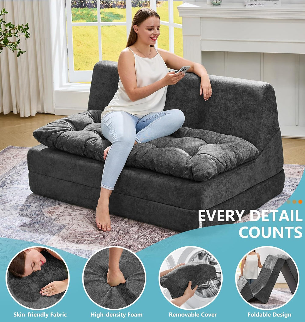 Hobestluk Adult Folding Futon Sofa Bed,Loveseat Floor Lounger,Graphite