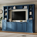 Merax Minimalist 103" Entertainment Wall Unit Set with Overhead Bridge for TVs Up to 75", Modern Large Media Console with Adjustable Shelves, Ample Storage Cabinets & Drawers for Living Room, Blue